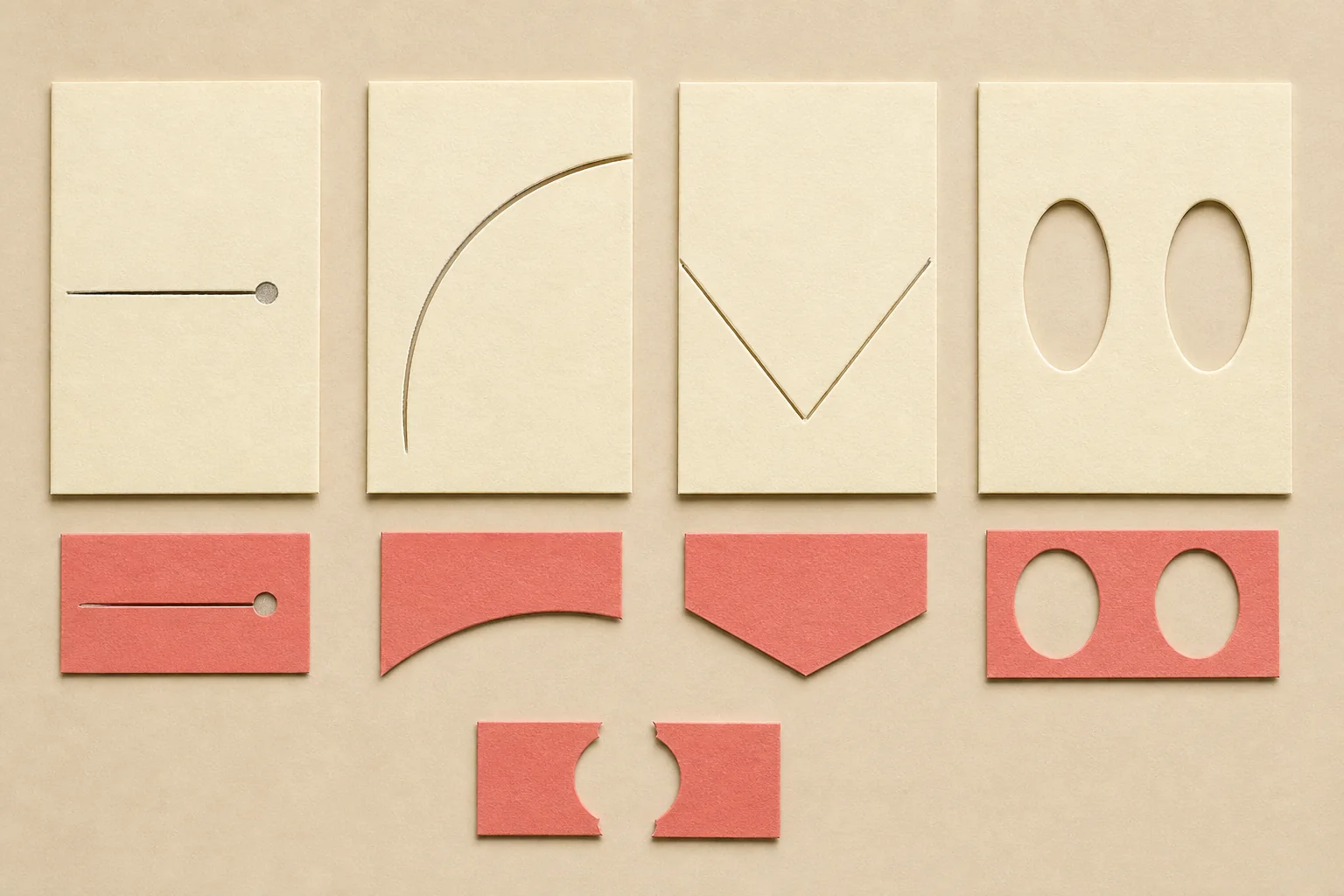 Four paper-cutting exercises show a stop cut, broad curve, shallow V, and two openings joined by a wide bridge, with a separate broken-bridge example.